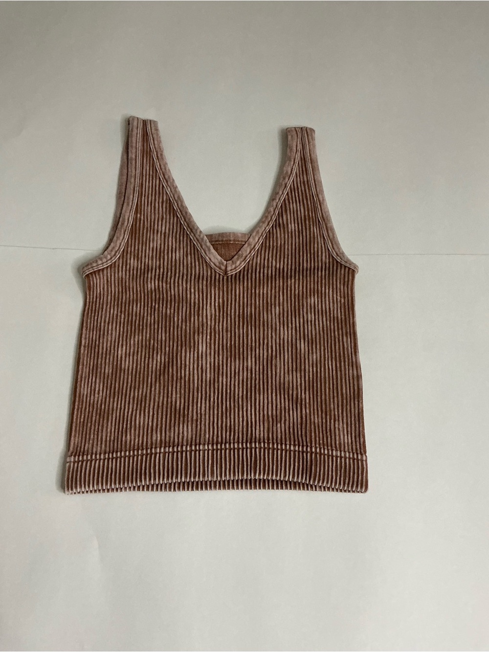 Zenana Outfitters Ribbed V-Neck Tank Top - Taupe Brown